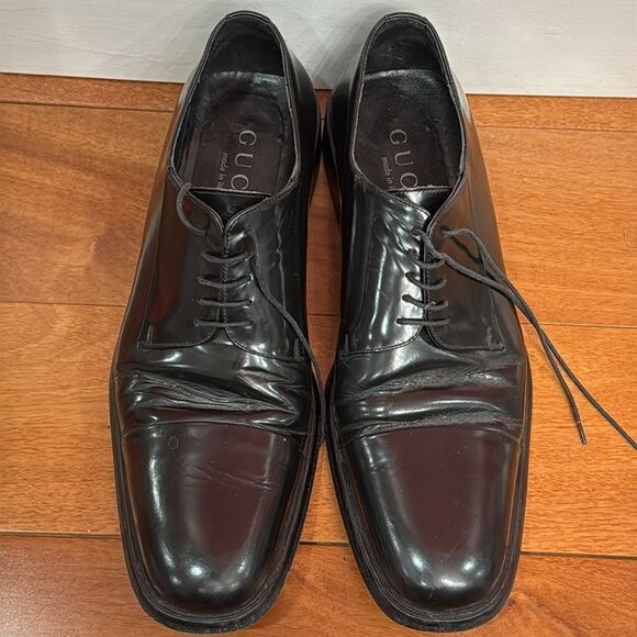 Gucci Mens Black Leather Italy Lace up Dress Shoes Size 9D - Picture 1 of 10